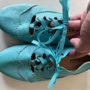 Blue lace up flats